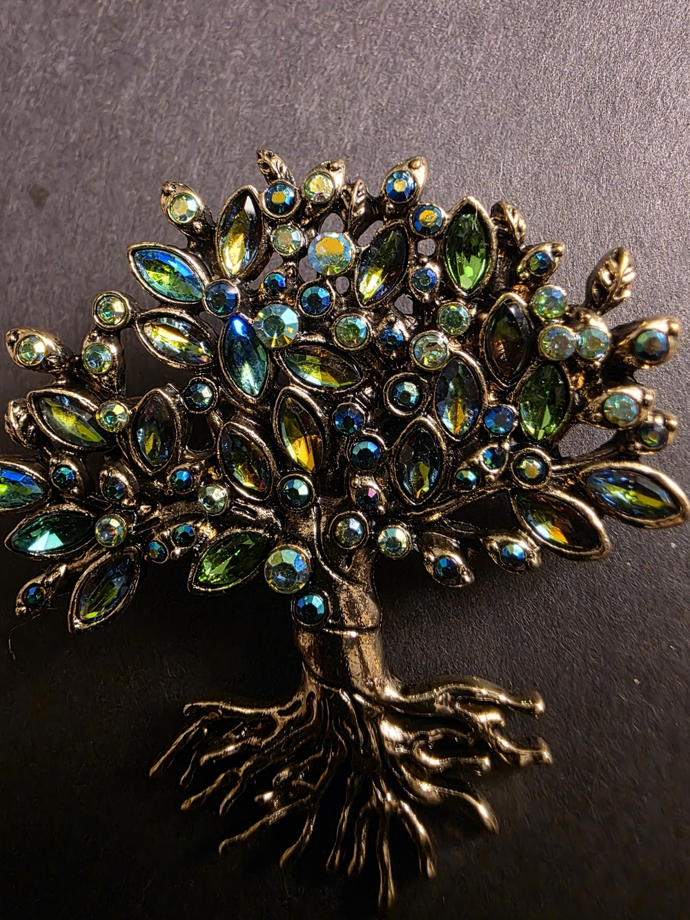Gold-Tone Tree of Life Brooch with Blue and Green Crystals - Picture 4 of 4